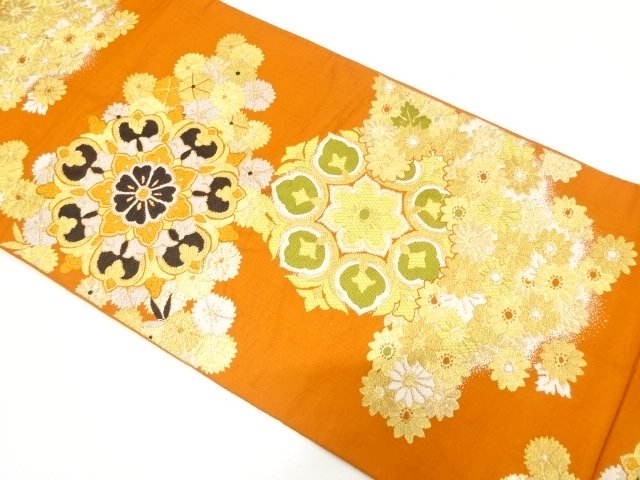 JAPANESE KIMONO / ANTIQUE FUKURO OBI / WOVEN FLORAL CREST & KIKU
